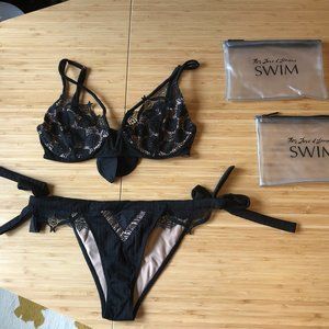 For Love & Lemons Grenada Lacey V-Wire Bikini Top & Corsica Ladder Trim Bottoms